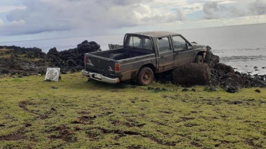 Pickup Truck Crashes Into, Destroys Easter Island Moai Statue