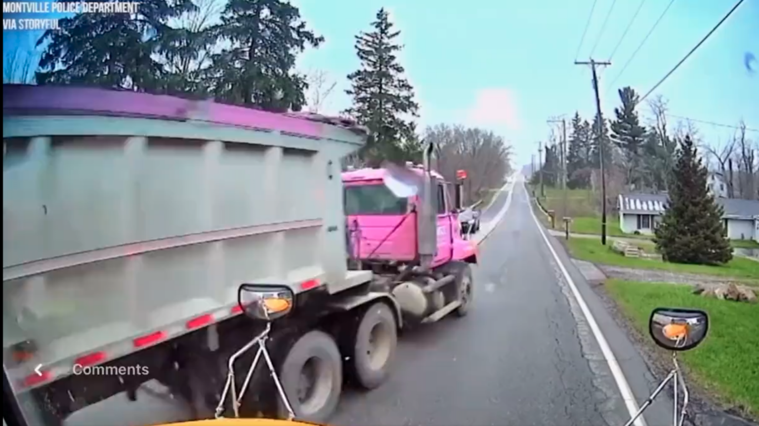 Truck Driver Narrowly Avoids Crashing Into School Bus After Its Brakes Fail