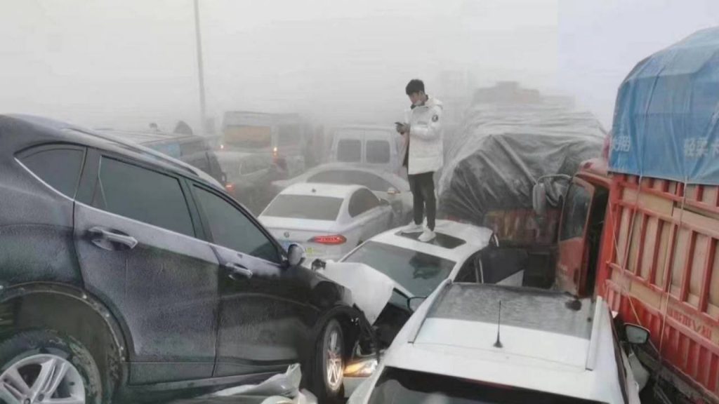 Nearly 300-car pileup on foggy Chinese bridge leaves one dead