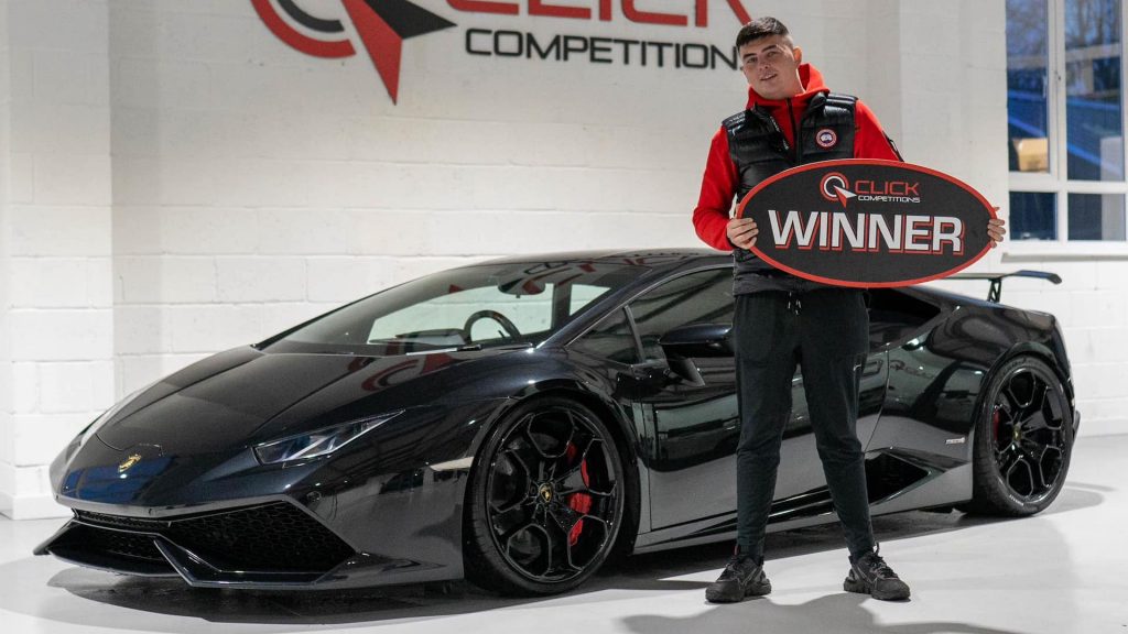 British lottery winner Grant Burnett posing with his Lamborghini Huracan