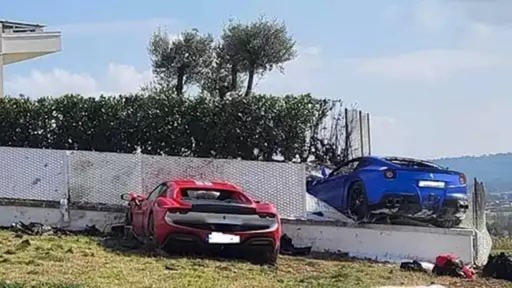 Two Street Racing Ferraris Spotted Going Airborne Into an Italian Villa's  Fence