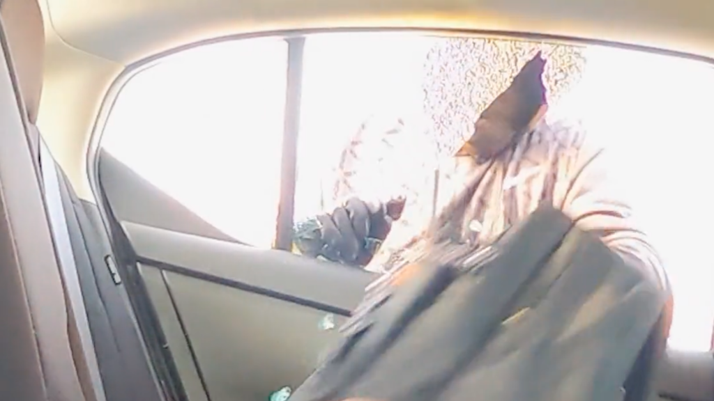 Car thief stealing an undercover Glitter Bomb