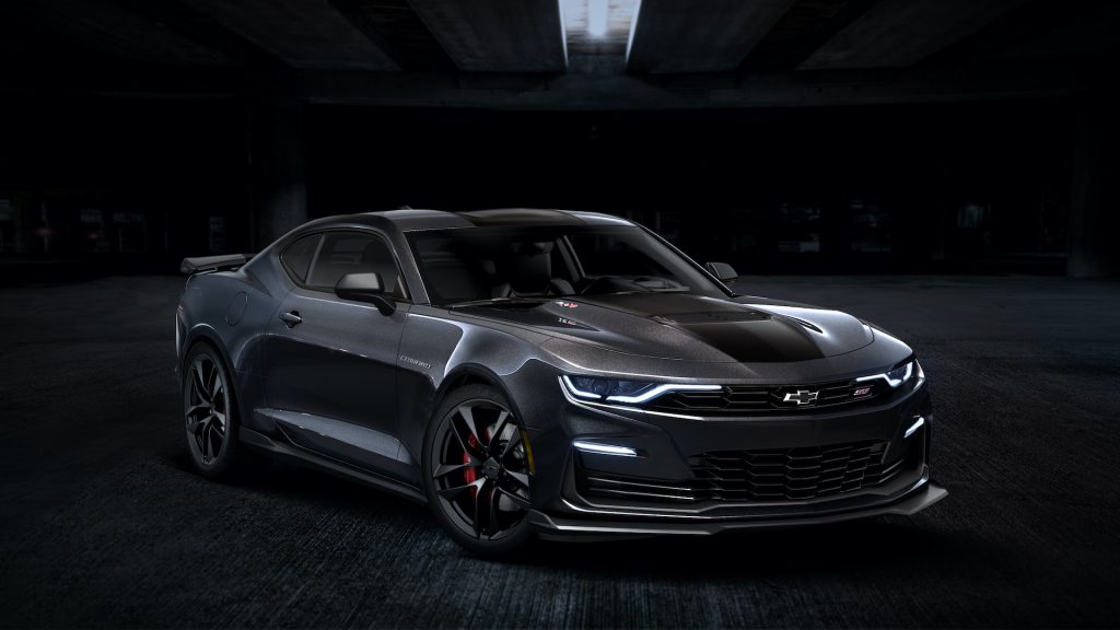 Front 3/4 view of 2024 Chevrolet Camaro SS Collector’s Edition in Panther Black Metallic Tintcoat. Preproduction model shown. Actual production model may vary. Available late summer 2023.