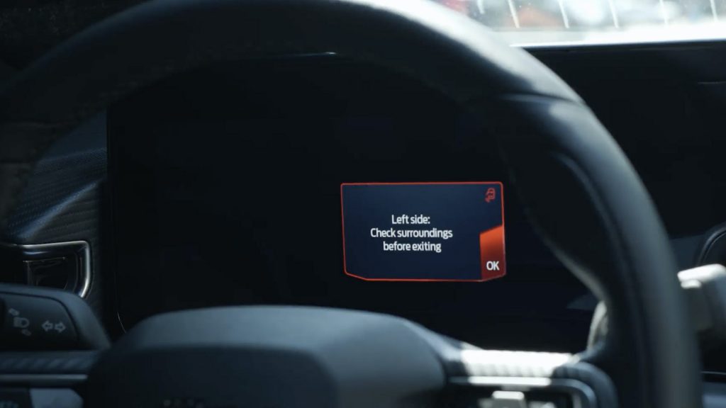 Exit Warning is a new feature available on 2024 Ford Mustang that aims to help safely share the road and protect vulnerable road users like cyclists, scooter riders and pedestrians.