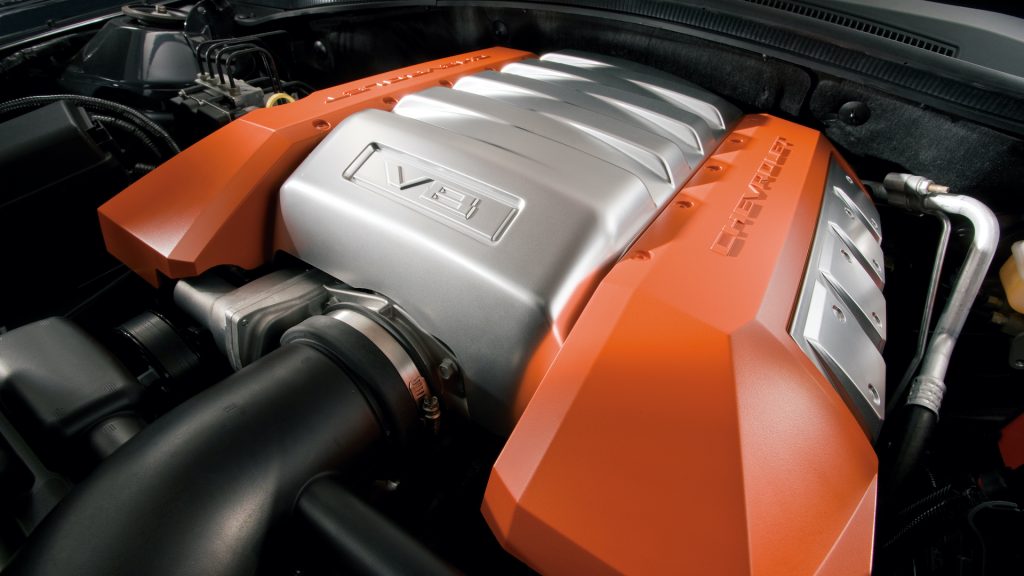 Chevrolet Camaro V8 Engine with orange cover kit
