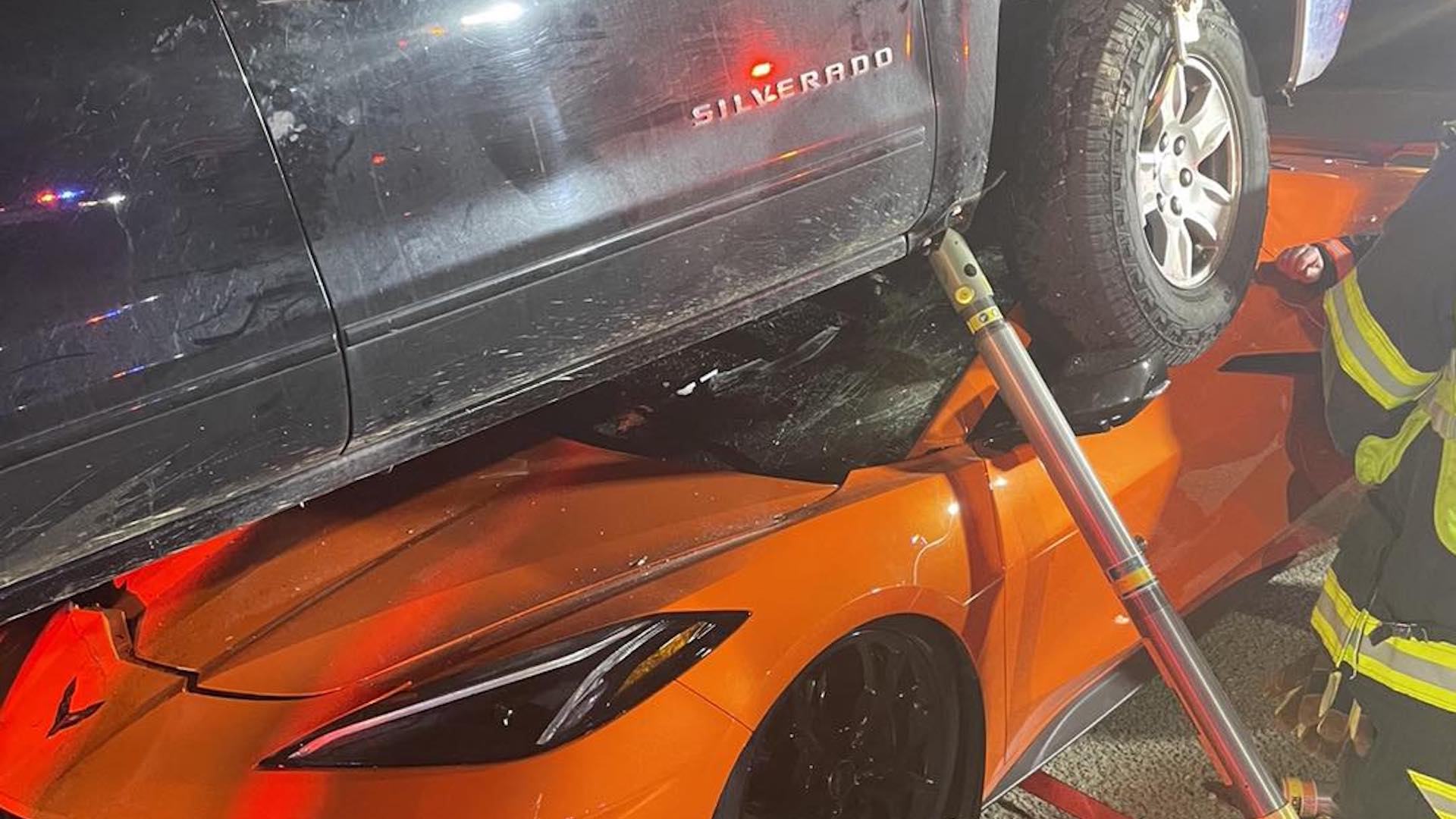 Chevy Silverado Runs Over and Crushes a C8 Corvette with the Driver ...