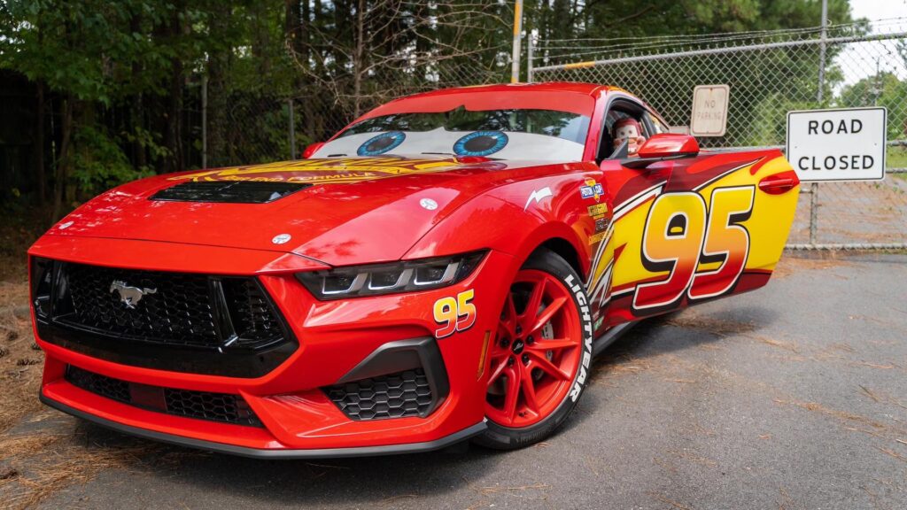 Lightning McQueen In Real Life 2024 Ford Mustang GT Converted To Cars   2024 Ford Mustang Gt Lightning Mcqueen 1024x576 