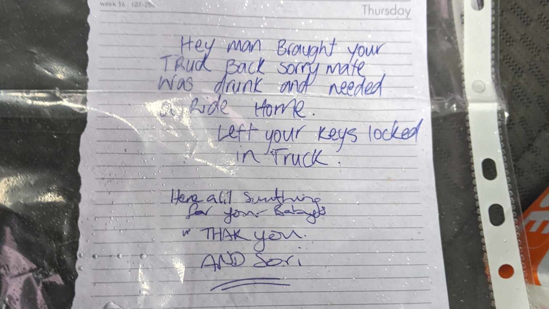 Thief Returns Stolen Truck with an Apology Note and Toys For The Owner ...